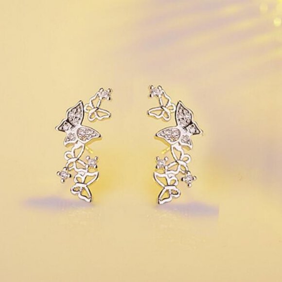NEW Sterling Silver Diamond Butterfly Earrings P - Picture 3 of 6